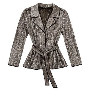 Vintage Chico’s Sequin Blazer Hip Length Trench Coat‎ Style